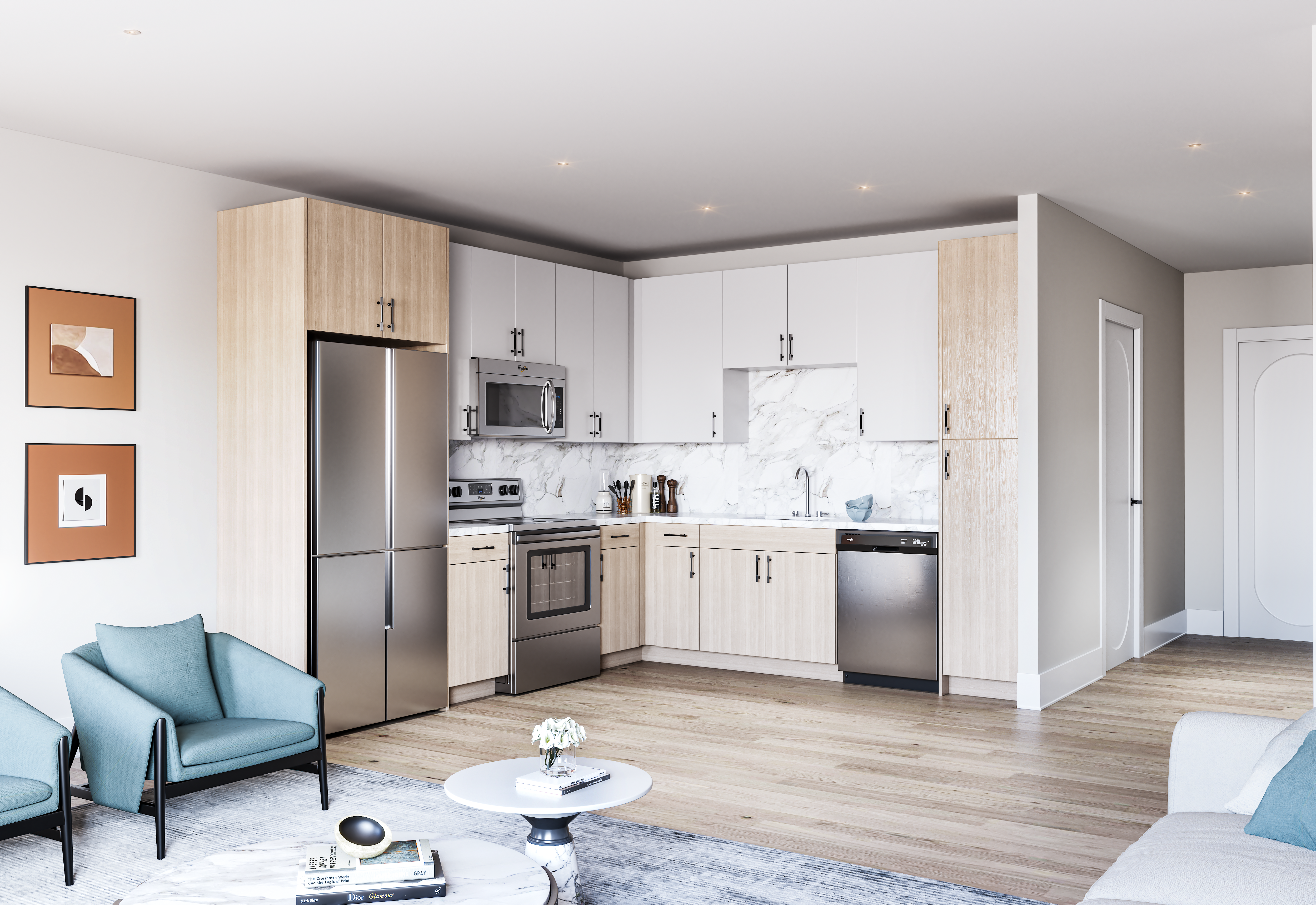 White and oak kitchen corner